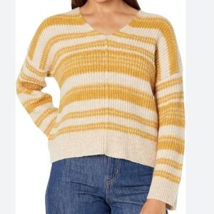 Madewell Juniper Space Dye Stripe V-Neck Ribbed Alpaca Sweater